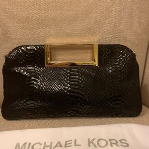 Michael Kors black croc leather evening clutch bag